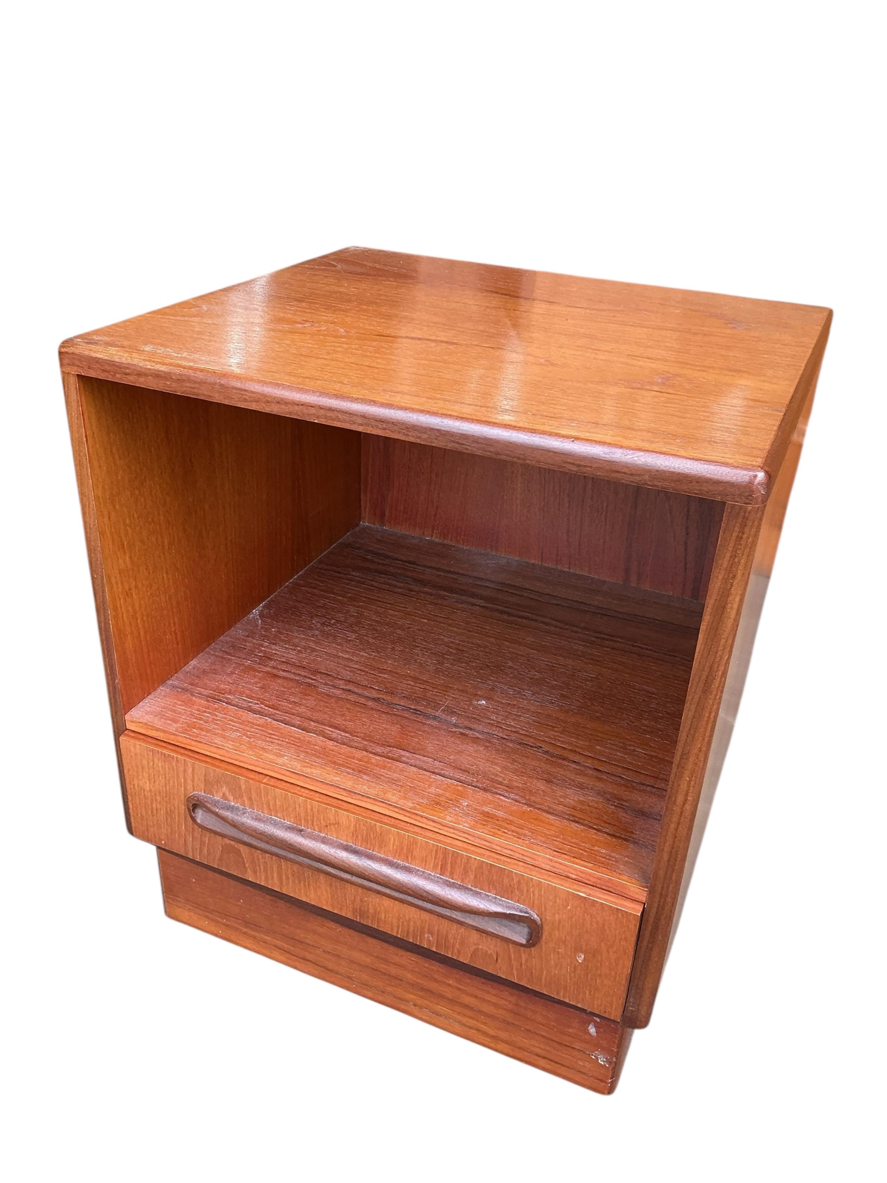 A pair of mid century G Plan Fresco teak bedside cabinets, width 45cm, depth 41cm, height 54cm